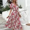 2024 European American Fashion Women Floral Summer Holiday Dress Mid Length