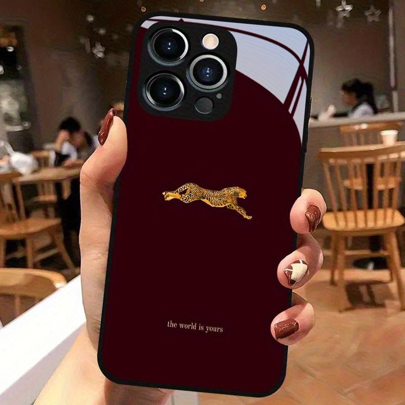Чехол из закаленного стекла с леопардовым принтом винно-красного цвета для iPhone 17 Pro Max 16 15 14 13 12 11 Pro 16E 17Air 7 8 Plus XR XS X