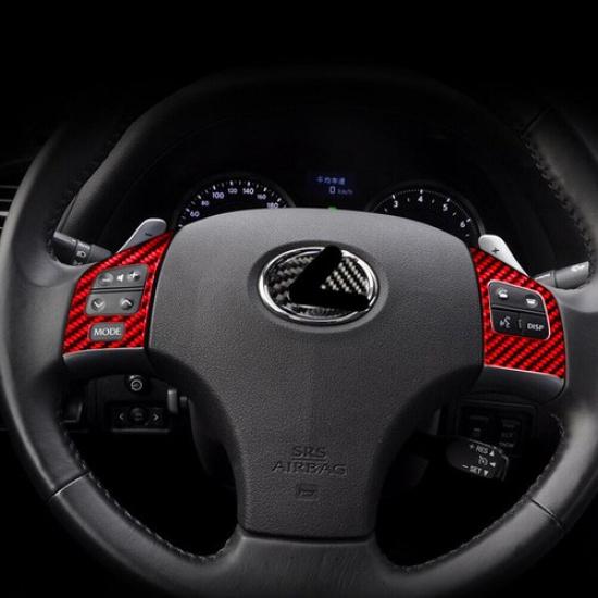 For Lexus IS250 IS350 2006-12 Red Carbon Fiber Steering Wheel Button Cover Trim