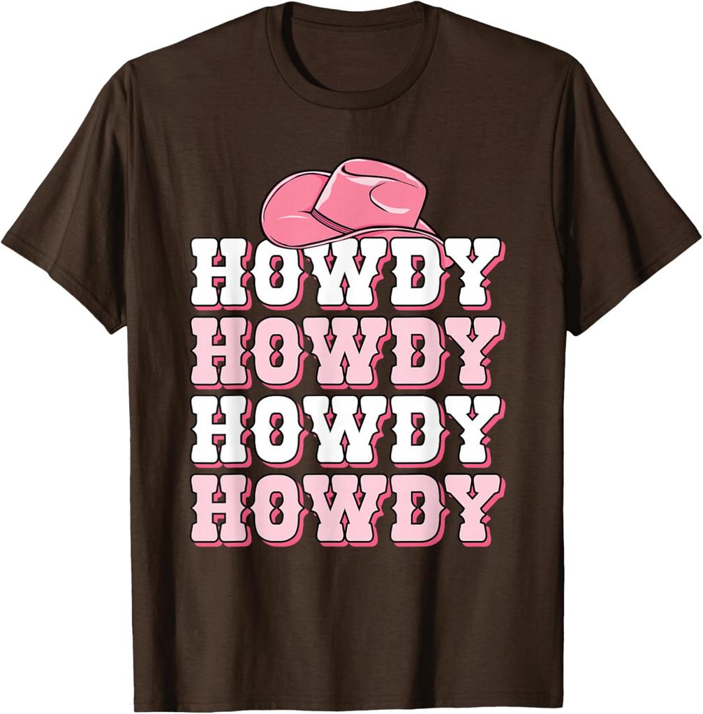 Привет, розовая ковбойская шляпа, западная графическая футболка, мягкая, дышащая, повседневная футболка для женщин