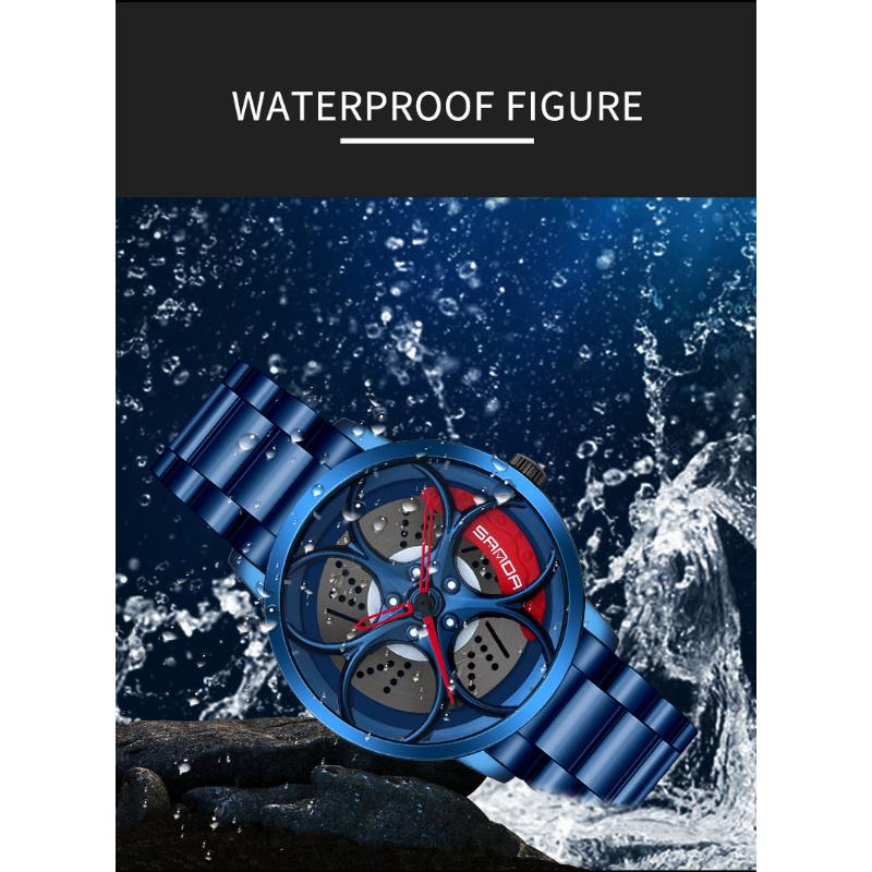 SANDA новые крутые мужские кварцевые часы с колесным циферблатом, повседневные мужские часы со стальным ремнем