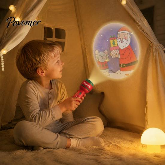 Xmas Projection Flashlight Kids Christmas Projector with 24/32 Patterns, LED Cartoon Torch, Handheld Lamp Educational Films, Boys Girls Holiday