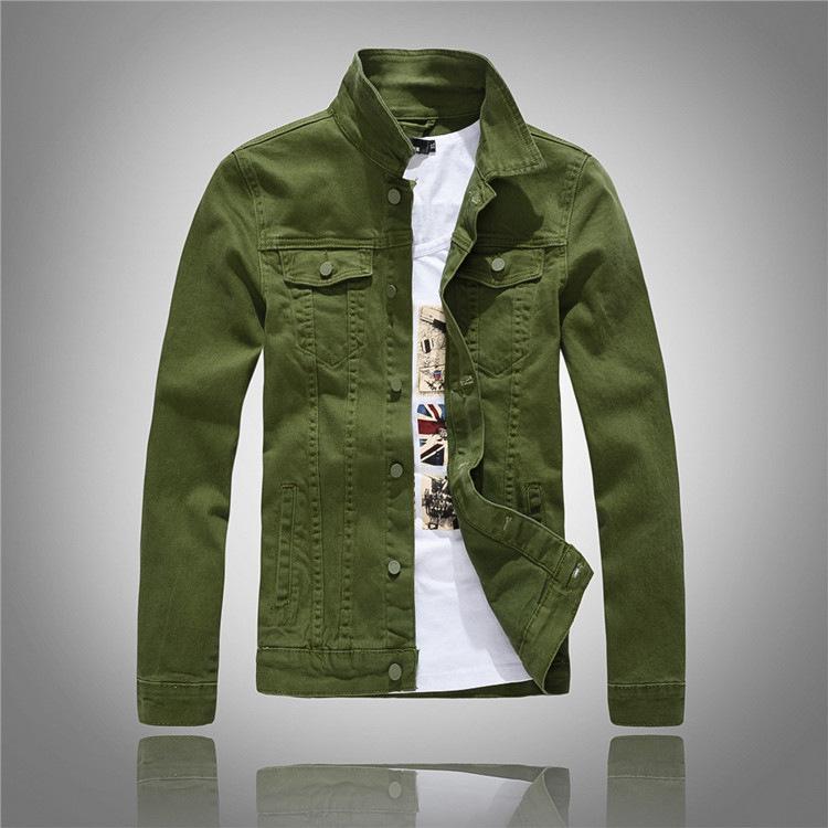 Autumn Korean Style Men's Slim Fit Yellow Denim Jacket - Stretch, Trendy Long Sleeve