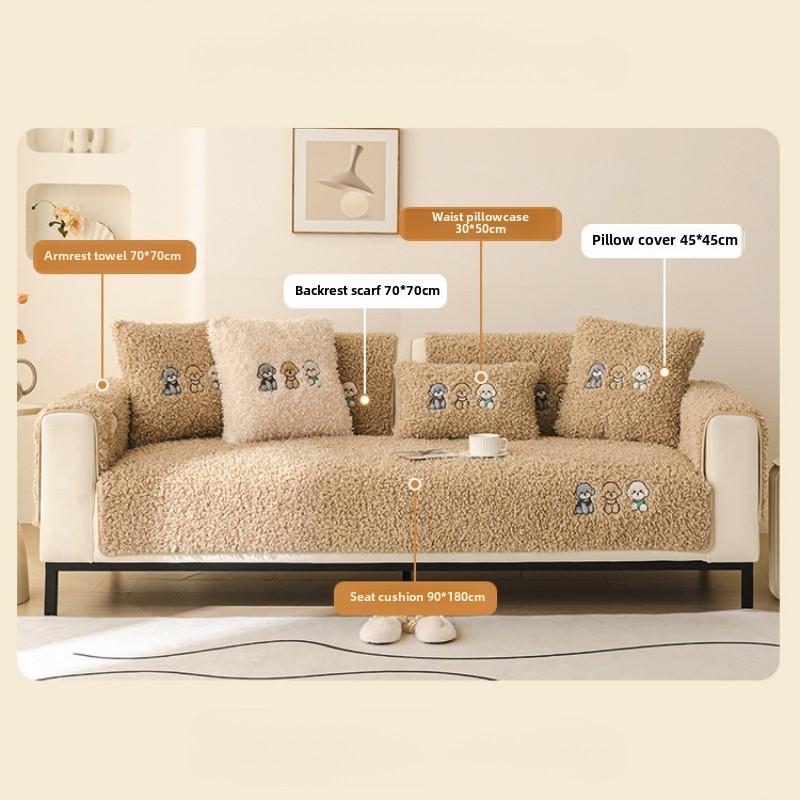 1 шт. Осенне-зимний мультяшный плюшевый коврик для дивана, новый зимний толстый нескользящий чехол для дивана с милыми узорами животных, подходит для домашних животных, можно стирать в стиральной машине