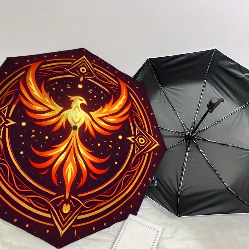 1pc Phoenix Rising Mandala Umbrella with Plastic Handle,Suitable for All Seasons Home Travel Outdoor UmbrellaDD1180