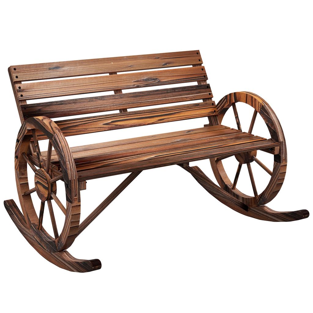 Garden swing bench. 2-person swing. With wheel-shaped armrests. For balcony, garden, patio. Carbonized
