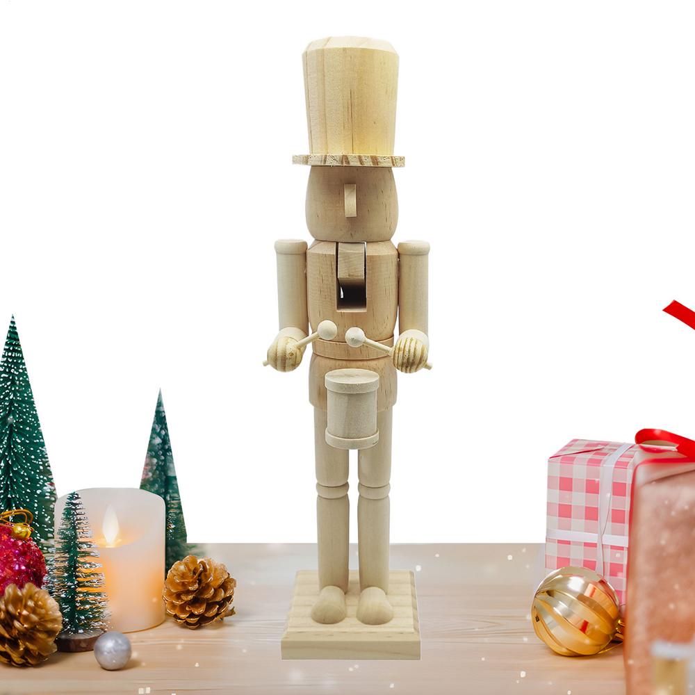 Nutcracker Decor 38cm Wooden 3D Carving Figurine Christmas Wood Nutcracker Ornament For Holiday Party Kitchen Shelf Bedroom