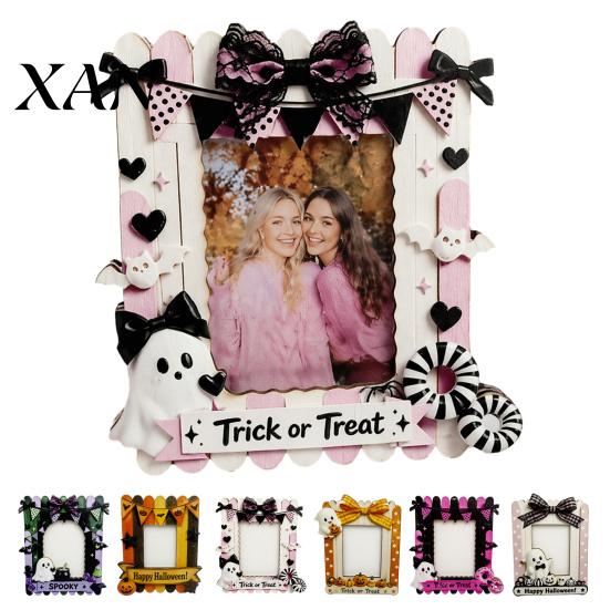 Holiday Gift for Girls Halloween Wooden Photo Frame, Cute Ghost Butterfly Cat Tabletop Decor Pumpkin Frame with Stand, Sweet Kawaii Picture