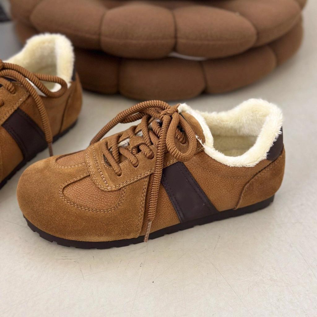 Женские зимние бархатные туфли для моральной подготовки в стиле ретро с круглым носком на плоской подошве, теплые хлопковые туфли на шнуровке, модная повседневная обувь