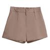 Women Shorts Elastic High Waist Button Zipper Fly Summer Suit Shorts with Pockets Solid
