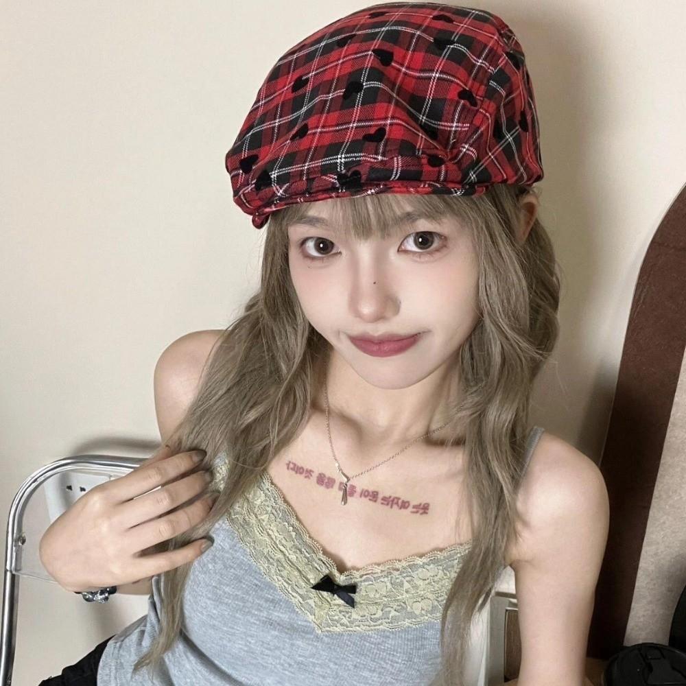 Vintage Newsboy Cap Y2k Plaid Painter Cap Retro Women's Beret Streetwear