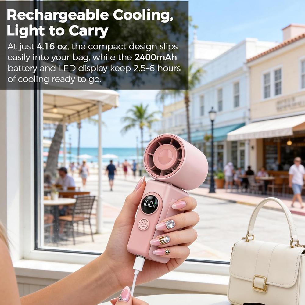 Clip-On Portable Fan Rechargeable Handheld Mini Fan with LED Display, 360° Rotating Detachable Clip, Stroller Fan for Baby