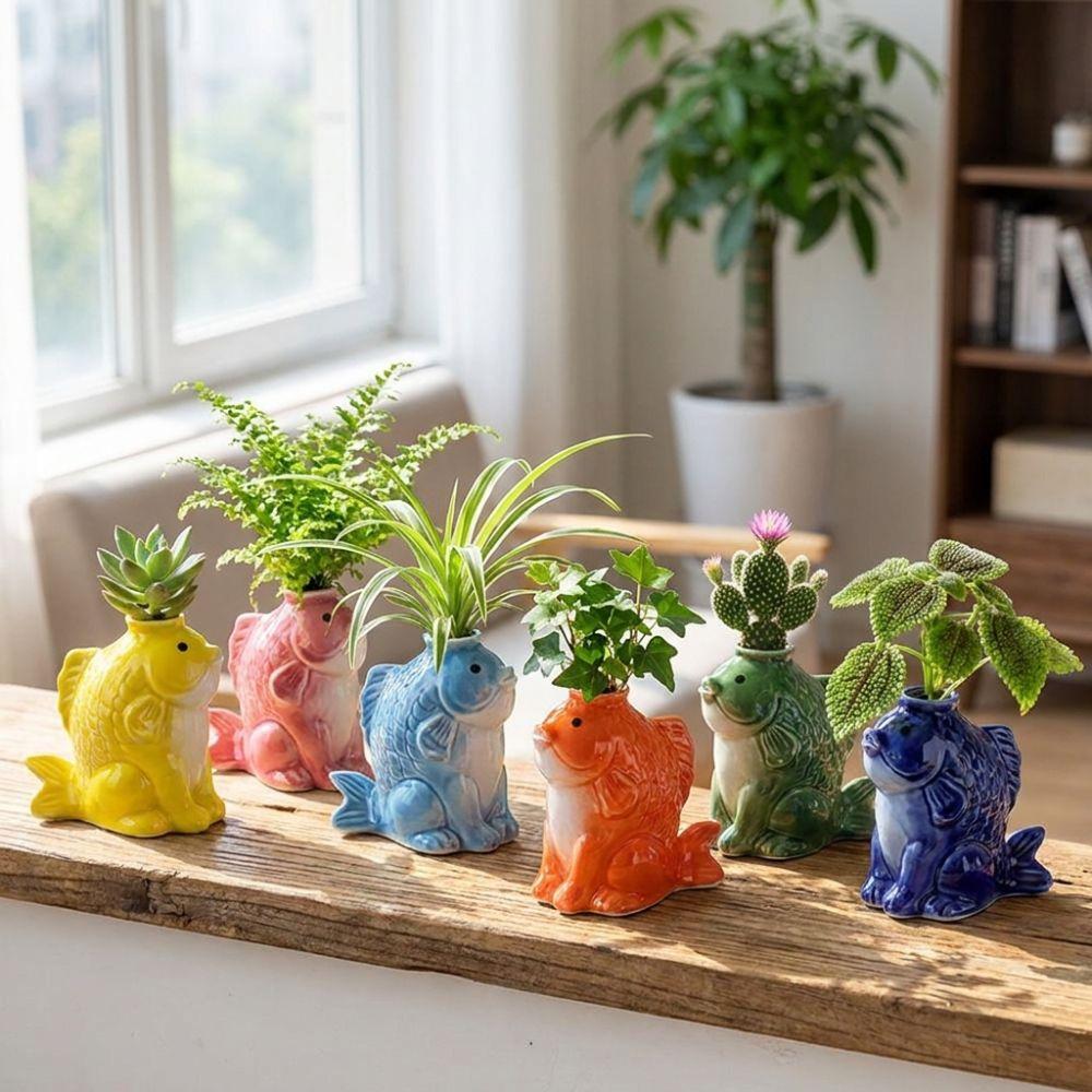 Unique Ceramic Succulent Planter Fish-shaped Hydroponic Planter Desktop Decor