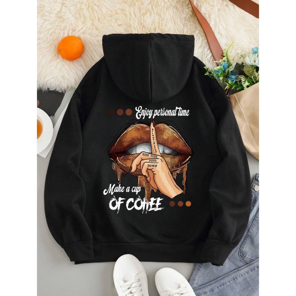 Make A Cup Of Coffee Dirty Little Secret Printing Sweatshirt Womens Soft Hooded Warm Fleece Hoodies Oversize Streetwear
