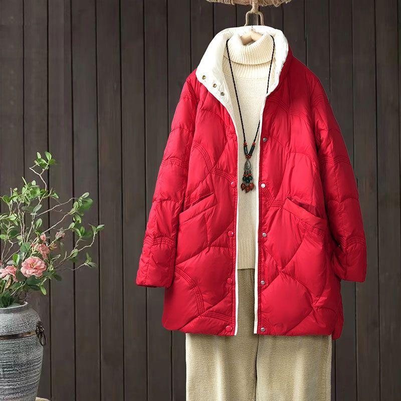Winter Fashion Stand Collar Women Down Jackets Female Casual Loose Ultra Lightweigh White Duck Down Warm Coat