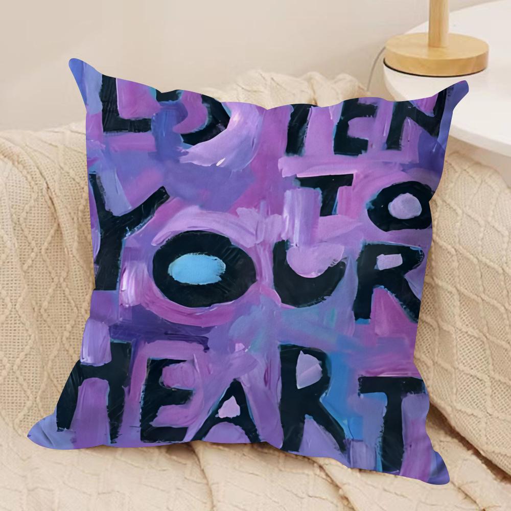 Creative Watercolor Words Cushion Cover Short Plush Double-Sided Print Square Throw Pillow Covers Sofa Home Cushion Decor
