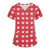 Plus Size Printed Scrub Working Uniform Tops For Women's Cross V Neck Christmas Print Short Sleeve Fun T-Shirts Workwear Tee With Pockets