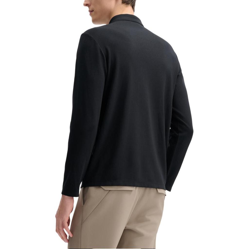 Fila Blue Series Solid Color Versatile Knitted Long Sleeve Polo Shirt Men Tops Black F11M512202F-BK