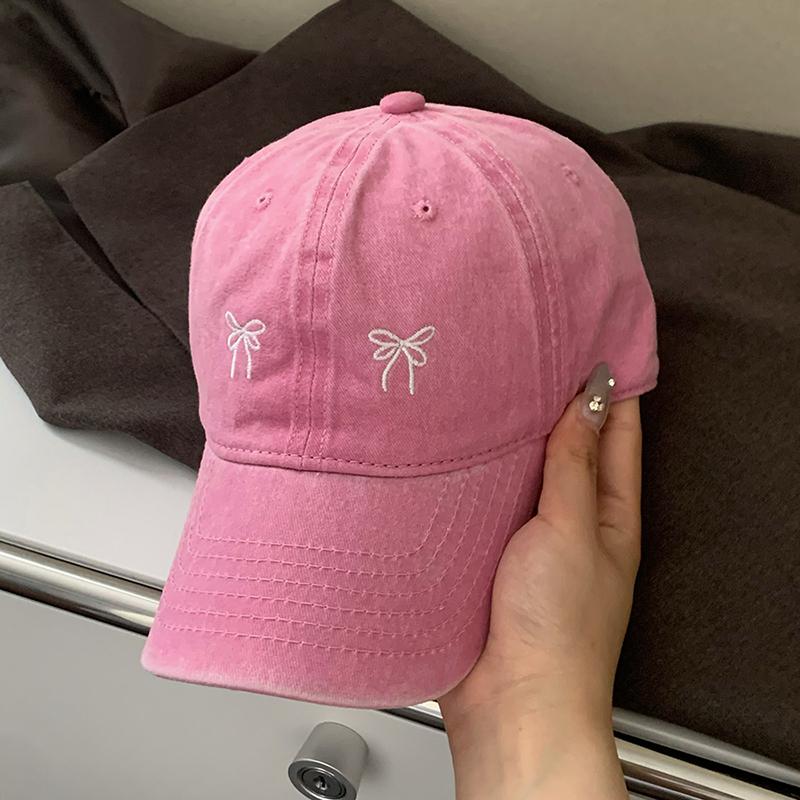 Корейская бейсболка с вышивкой в виде банта для женщин, девочек, из стираного хлопка, летняя, уличная, солнцезащитная шляпа, однотонная, с регулируемым размером