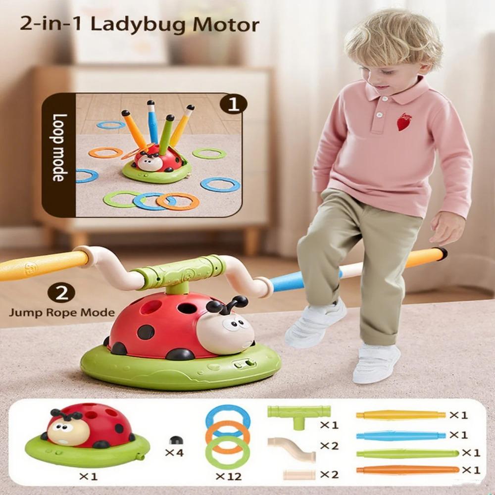 2/3/4/5-in-1 Ladybug Kids Outdoor Toy, Rocket Launcher Musical Jump Ring Toss, Christmas Gift for 3-8