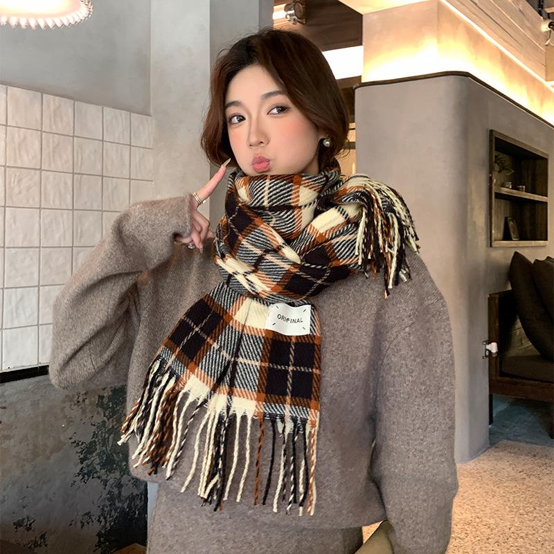 Autumn and Winter New Fashion Korean Striped Student Scarf Shawl Dual Purpose Women's Outer Wear Warm and Skin Friendly Scarf