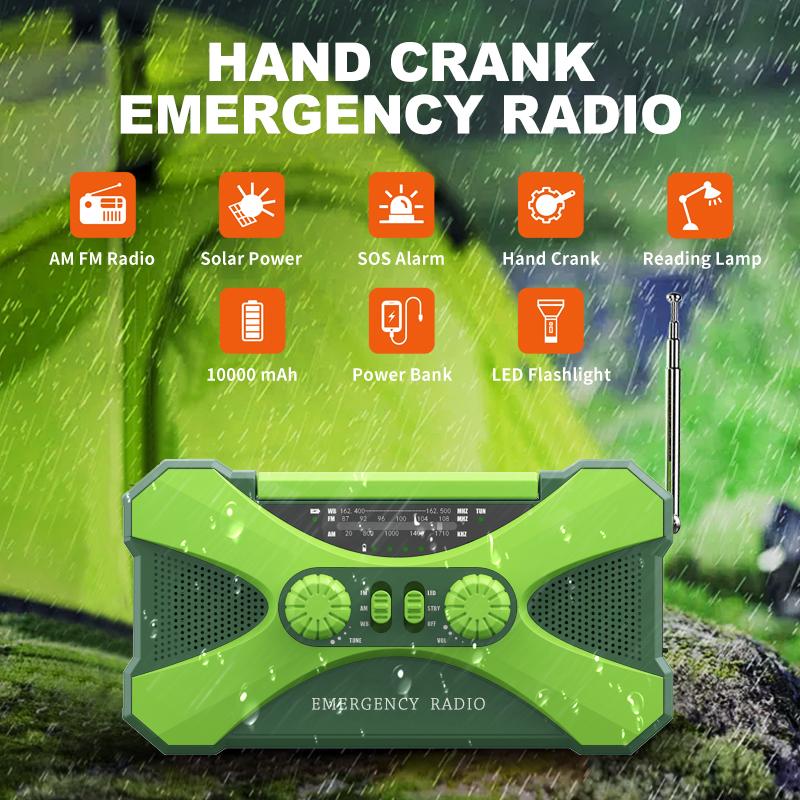 Weather Radio LED Flashlight Camping Survival Radio Dual Speaker Rechargeable Weather Radio for Home Outdoor