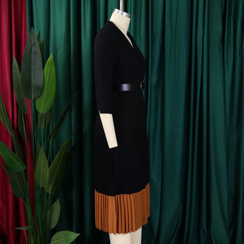 YYFS Женская мода весна осень однотонный принт длинный рукав поло воротник высокая талия повседневные платья