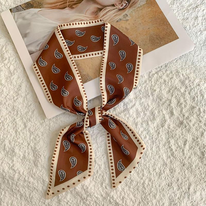 New Luxury Narrow Short Silk Scarf for Woman Skinny Scarves Paisley Hairband Small Bag Tie Hangbag Handle Ribbon Kerchief