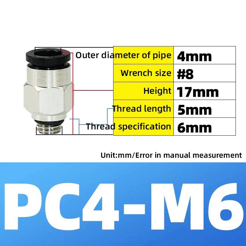 Pneumatic Fittings Brass Mini Connector Air Pipe Quick Plug PC4-M3/M4/M5 4mm Threaded Straight Through Connection