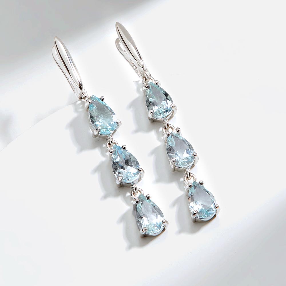 Gorgeous Silver Dangling Earrings for Lady Natural Aquamarine March Birthstone Light Luxury Fancy Jewelry Dating Romantic Gift