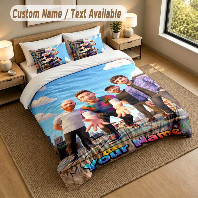 3Pcs Bedding Set Custom Name Text, 1 Sheet 2 Pillowcases Home Bed DecorColdplay