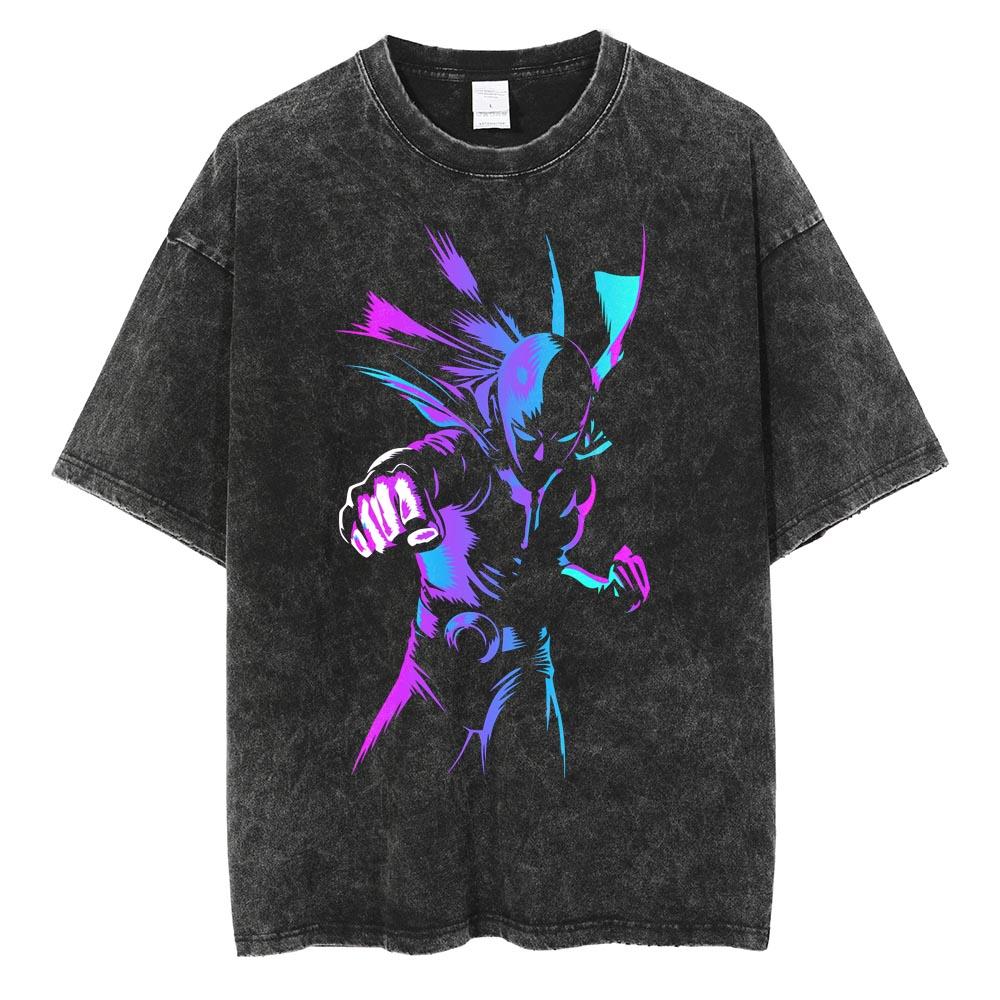 Аниме ONE PUNCH-MAN Сайтама Футболка с принтом Мужская Женская Футболки из стираного хлопка Футболка оверсайз Харадзюку Мужская Манга Винтажная футболка