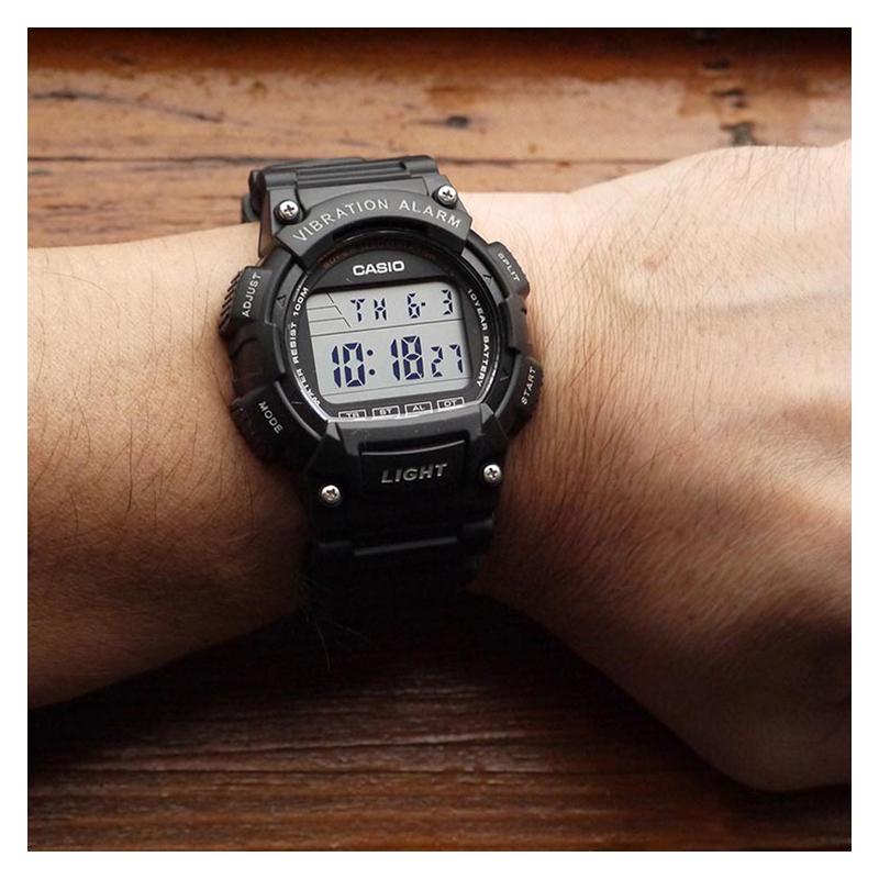 Casio Стандартная серия черные водонепроницаемые мужские часы белый светодиодный свет кварцевый механизм ремешок из смолы японские и корейские часы мужские часы черные W-736H-8BV