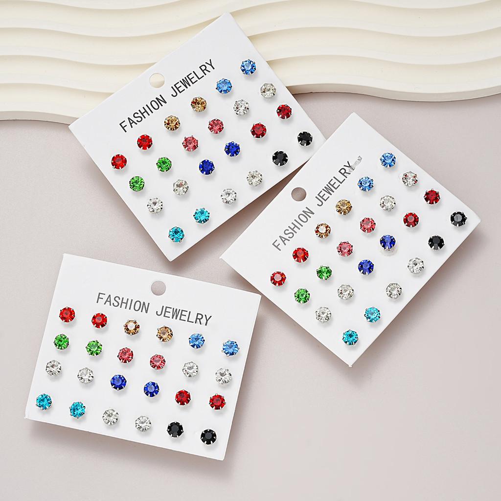 iF ME 36 пар/комплект, простые серьги из циркония для женщин, цветные серебряные серьги-гвоздики, ювелирные аксессуары