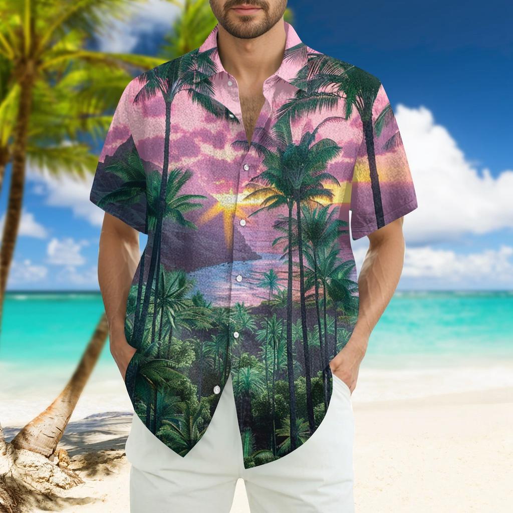 Men's Fashion Loose Hawaiian Printed Short Sleeve Beach Shirt