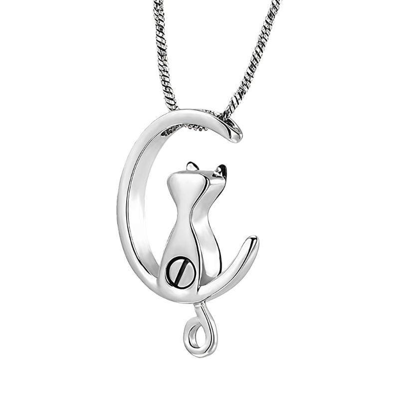 Медальон-кулон для питомца в форме луны, предназначенный для хранения шерсти или праха, из элегантной нержавеющей стали с полированной отделкой