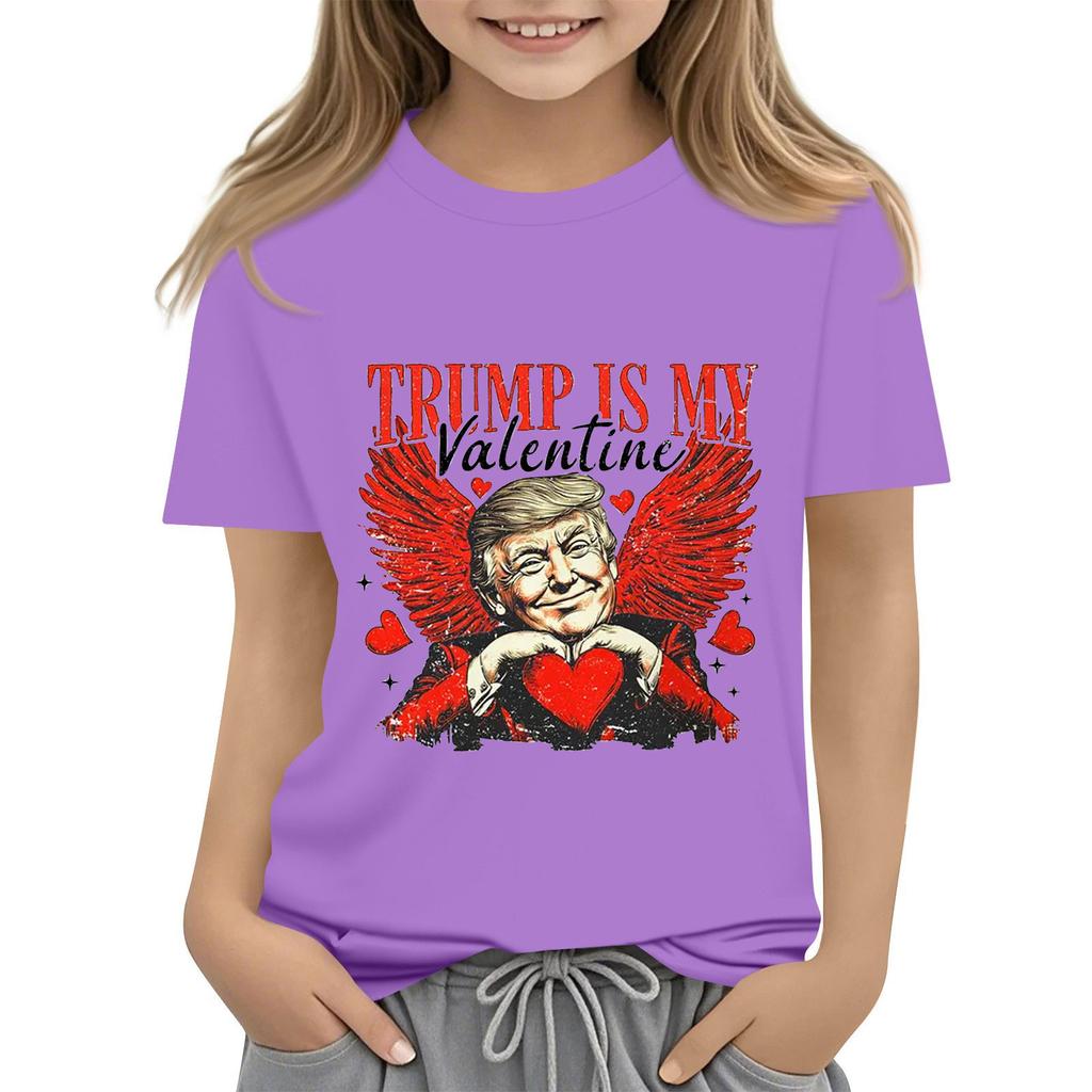 Детская модная повседневная футболка с коротким рукавом и круглым вырезом с принтом ко Дню святого Валентина