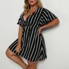 Женское платье большого размера в полоску с v-образным вырезом и короткими рукавами, свободная повседневная богемная юбка с талией