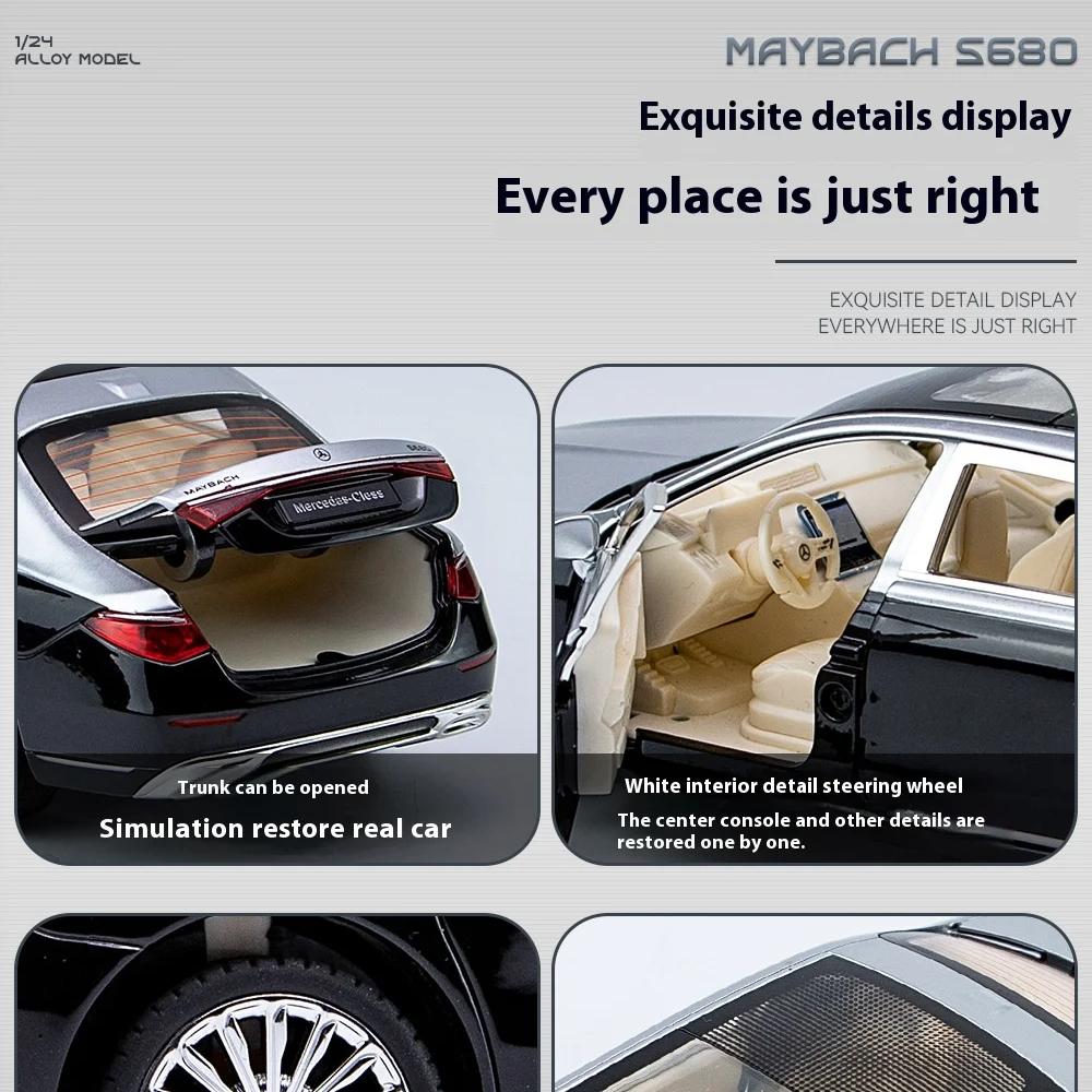 1/24 Benz Maybach S680 Alloy Car Diecast Metal Model Sound & Light Toy Car Central Control Ornaments Collect Kids Toys