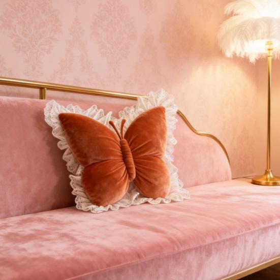 Подушка-плед в форме бабочки, бархатная подушка-бабочка с кружевной отделкой, декоративная подушка для дивана, кушетки, спальни, офисного декора