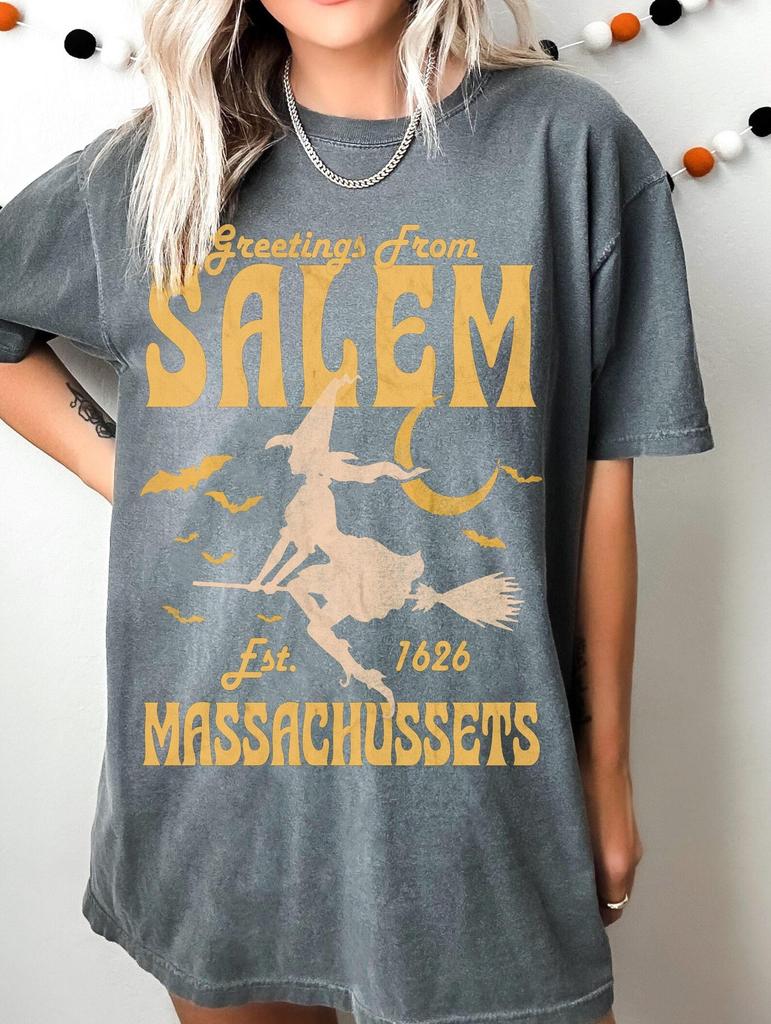 Salem Witch Tee, Greetings From Salem Tee, Comfort Colors Tee, Vintage Style Graphic Tee, , Size up for Oversized Tee, Halloween Tee,