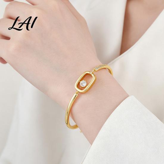 Minimalist Luxury Wrist Jewelry Sparkly Zircon Bangle Bracelet for Women Shiny Geometric Rhinestone Gold Tone Alloy Wristband Adjustable Bracelet,