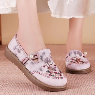 Женские повседневные холщовые мокасины на платформе, нескользящие дышащие вышитые туфли на плоской подошве для ходьбы, женские легкие рабочие удобные парусиновые туфли