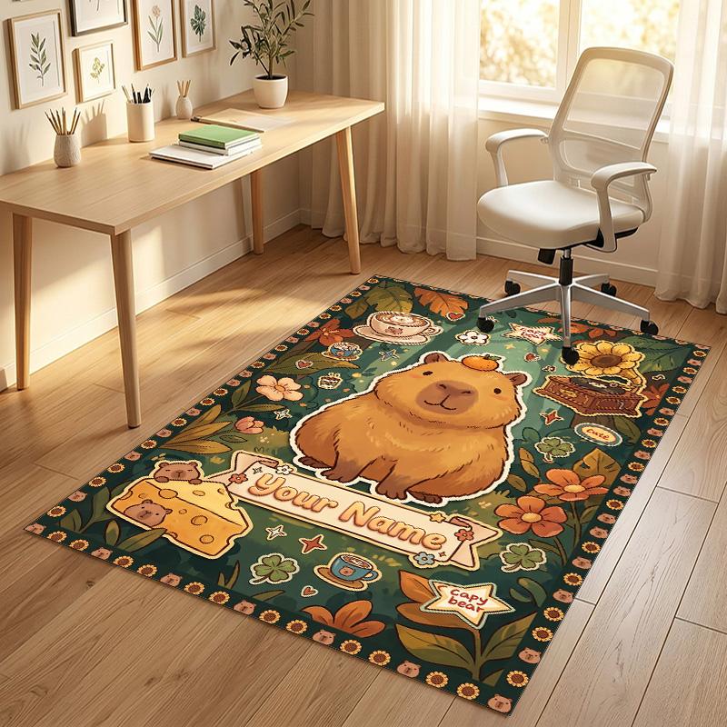 Cactus Garden Theme Soft Crystal Velvet Rug Custom Name & Text Print Non Slip Floor Rug for Bedroom Living Room