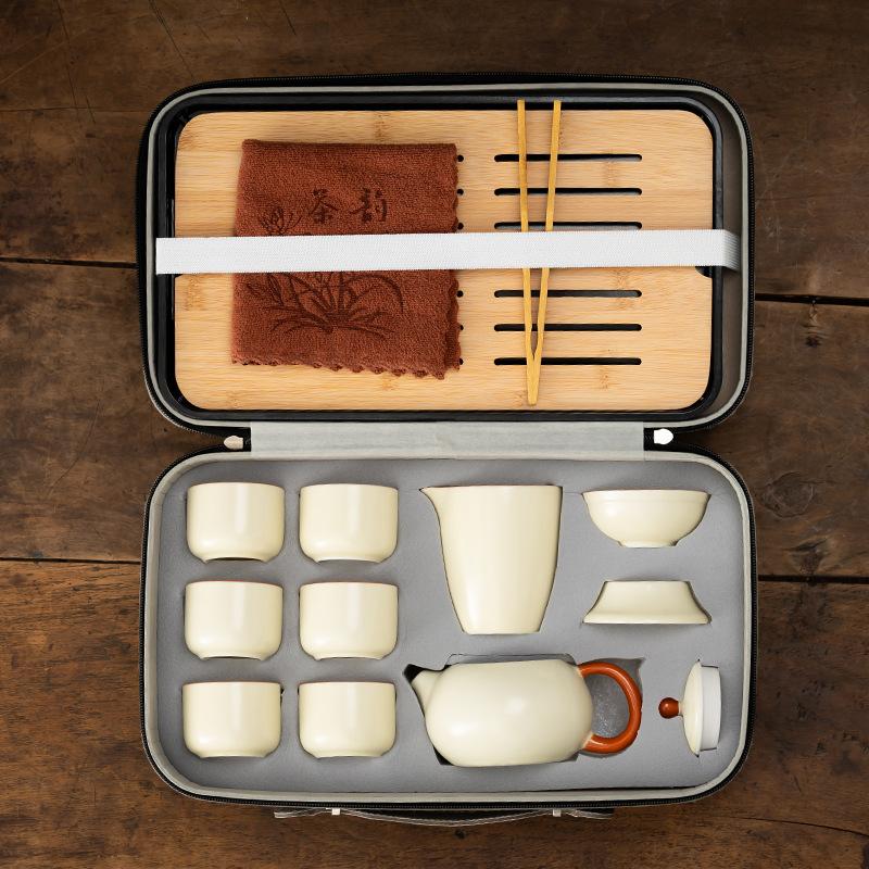 Ru Kiln Kung Fu Tea Set, a Complete Set of Teapots, Cover Bowls, Teacups, High-end Gift Boxes, Business Gifts, New Portable.