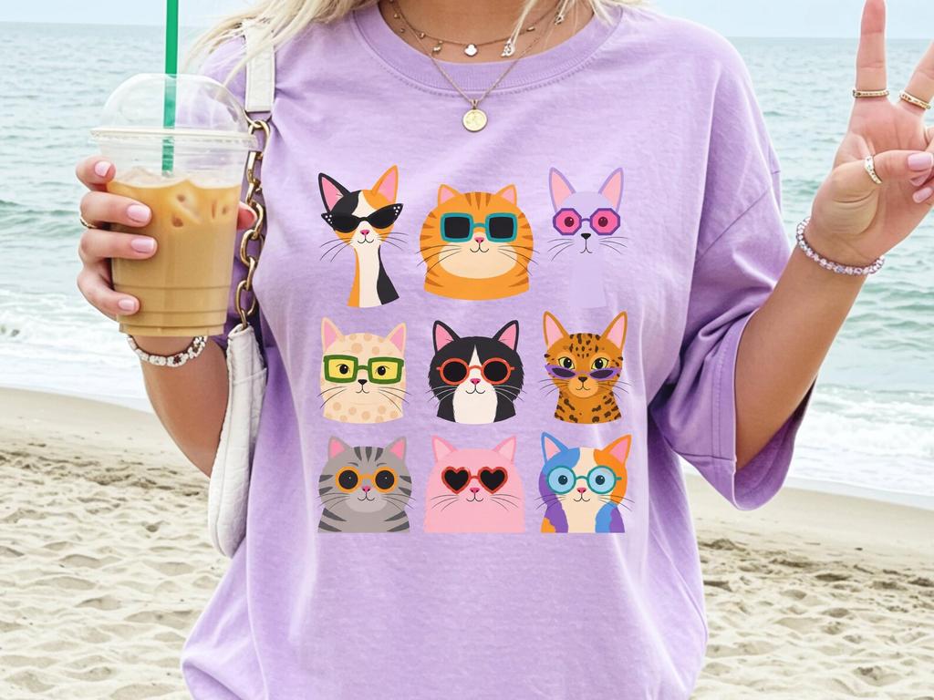 Comfort Colors® Cute Cat Shirt, Comfort Colors Colorful Kitten Graphic Tee, Cat Lover T-Shirt, Pet Lover Gift, Funny Cat Tee