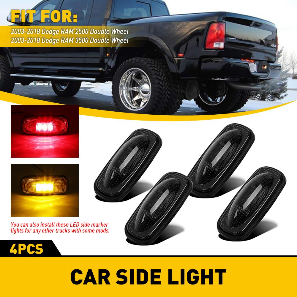 4Pcs Car LED Fender Side Marker Lights Turn Signal For Dodge RAM 2500 3500 Double Wheel 2003-2018 Side Indicator Lamps