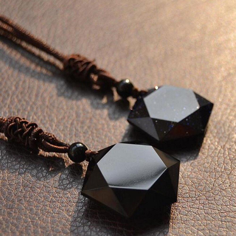 Модное модное благословение, черное счастливое украшение, ожерелье в форме гексаграммы, амулет, кулон из обсидиана