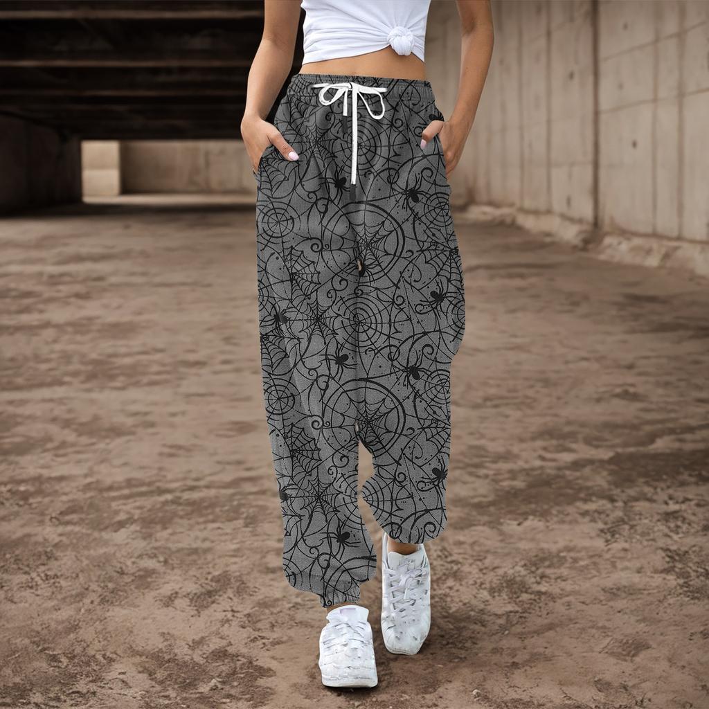 Женские спортивные штаны, мешковатые, с высокой талией, большие размеры, спортивные штаны с карманами, напечатанные брюки, брюки для женщин