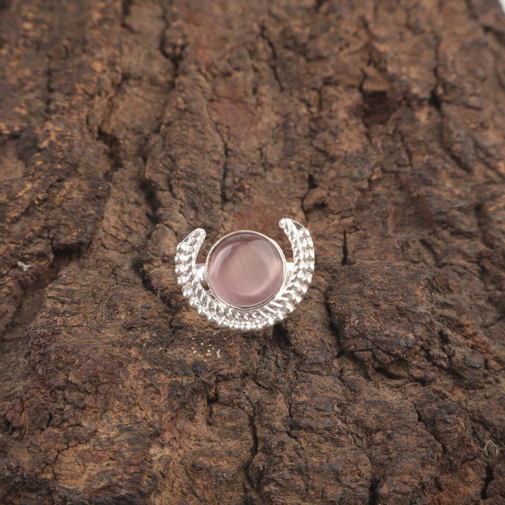 Natural Purple Cat's Eye Ethnic Stackable Sisters Gift Birthday Ring 925 Silver RR-48-39